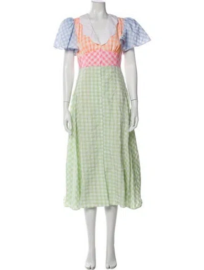 Pre-owned Celia B Plaid Print Midi Length Dress In Green