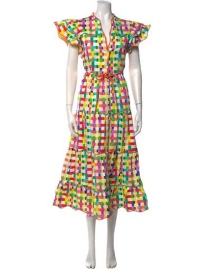 Pre-owned Celia B Plaid Print Midi Length Dress In Multicolor
