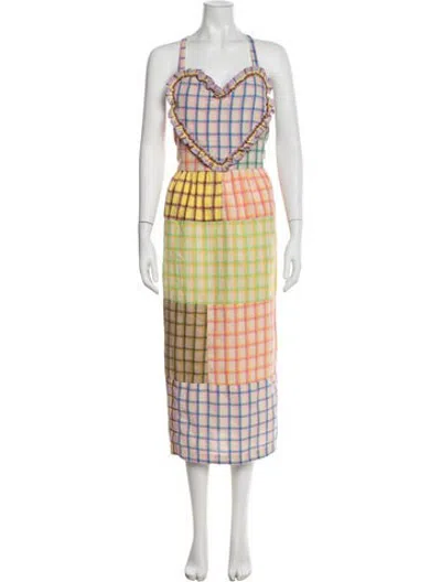Pre-owned Celia B Plaid Print Midi Length Dress In Multicolor