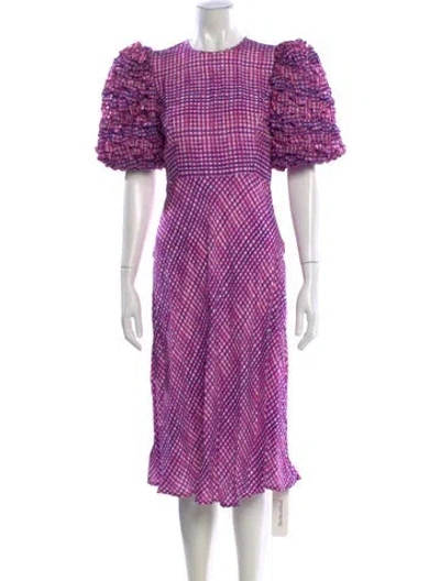 Pre-owned Celia B Plaid Print Midi Length Dress In Purple