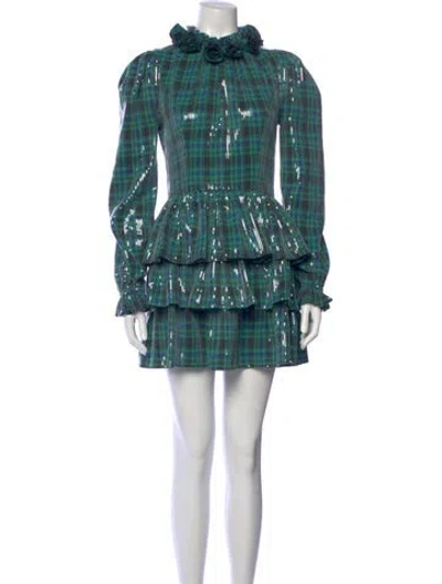 Pre-owned Celia B Plaid Print Mini Dress In Green