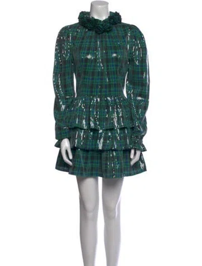 Pre-owned Celia B Plaid Print Mini Dress In Green