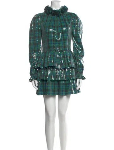 Pre-owned Celia B Plaid Print Mini Dress In Green