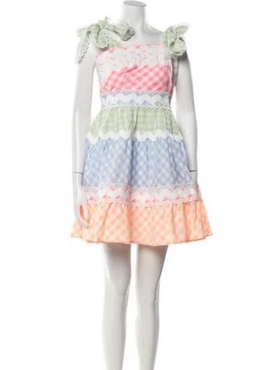 Pre-owned Celia B Plaid Print Mini Dress In White