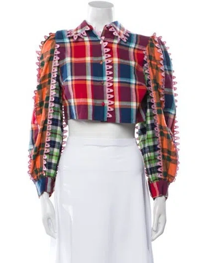 Pre-owned Celia B Plaid Print Mock Neck Crop Top In Multi