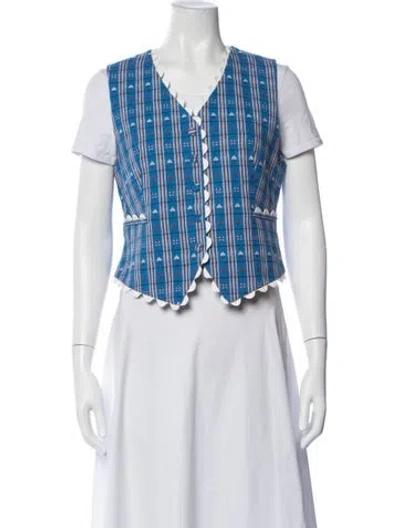 Pre-owned Celia B Plaid Print Vest W/ Tags In Blue