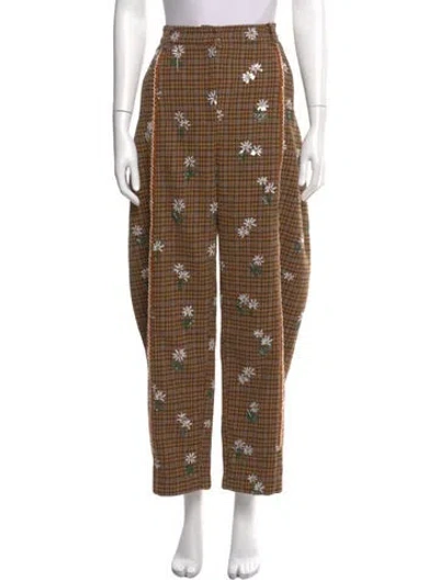 Pre-owned Celia B Plaid Print Wide Leg Pants In Brown