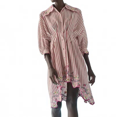 Celia B Pomme Dress In Red Stripes In Pink