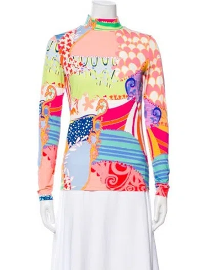 Pre-owned Celia B Printed Crew Neck Top In White