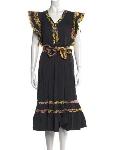 Pre-owned Celia B Printed Long Dress In Black