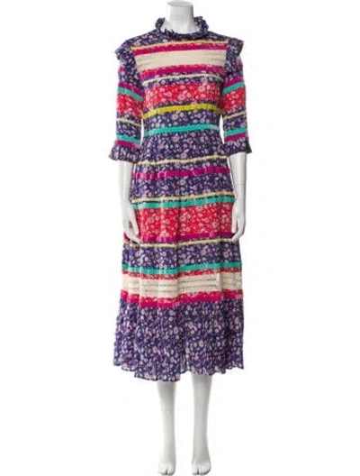 Pre-owned Celia B Printed Long Dress In Blue