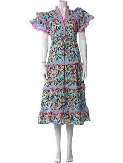 Pre-owned Celia B Printed Long Dress In Blue
