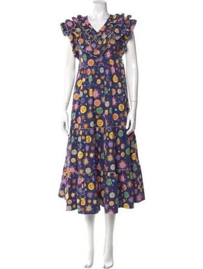 Pre-owned Celia B Printed Long Dress In Blue