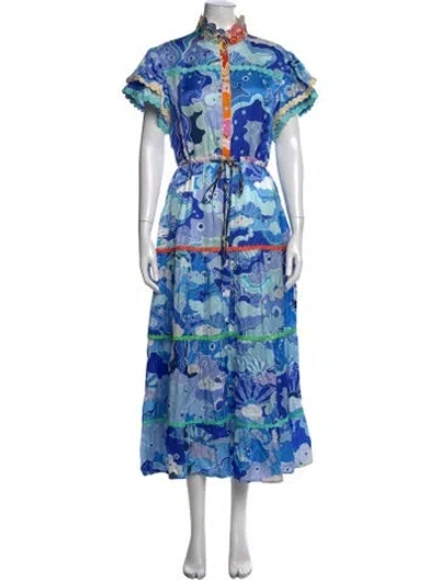 Pre-owned Celia B Printed Long Dress In Blue