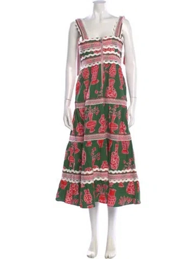 Pre-owned Celia B Printed Long Dress In Green