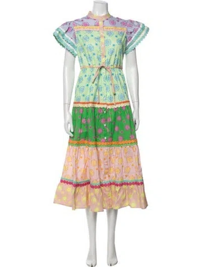 Pre-owned Celia B Printed Long Dress In Green