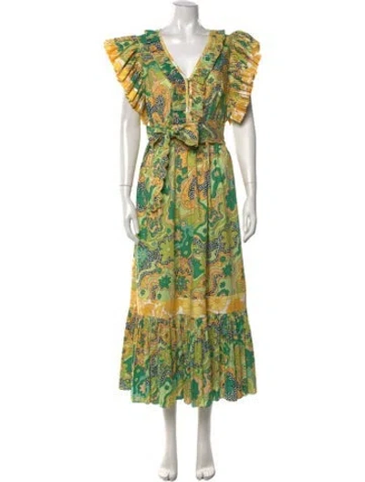 Pre-owned Celia B Printed Long Dress In Green