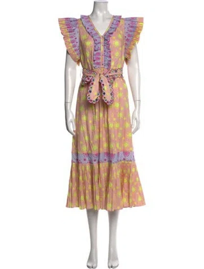 Pre-owned Celia B Printed Long Dress In Orange