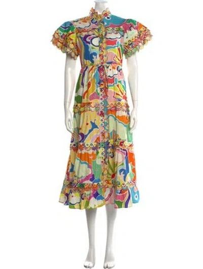 Pre-owned Celia B Printed Long Dress W/ Tags In Yellow