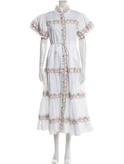 Pre-owned Celia B Printed Long Dress In White