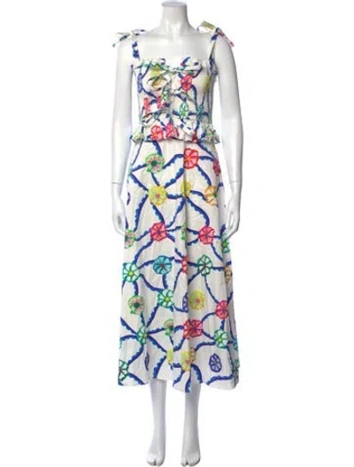 Pre-owned Celia B Printed Long Dress In White