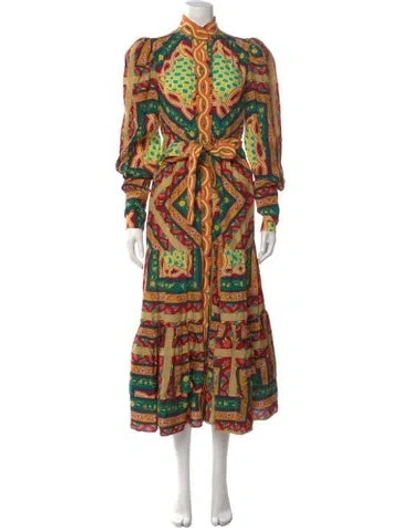 Pre-owned Celia B Printed Long Dress In Yellow