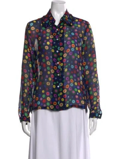 Pre-owned Celia B Printed Long Sleeve Blouse In Blue