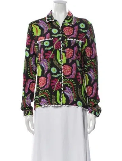 Pre-owned Celia B Printed Long Sleeve Button-up Top In Multi