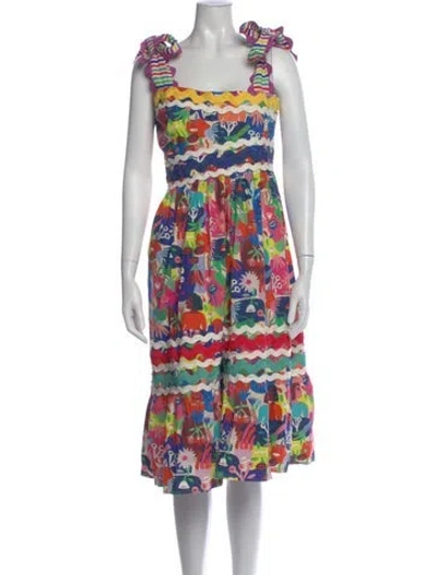 Pre-owned Celia B Printed Midi Length Dress In Blue
