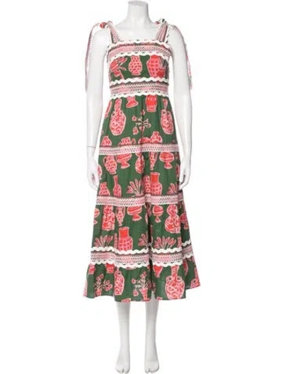 Pre-owned Celia B Printed Midi Length Dress In Green