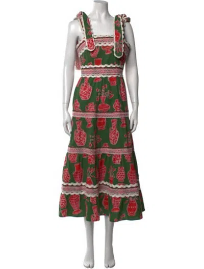 Pre-owned Celia B Printed Midi Length Dress In Green