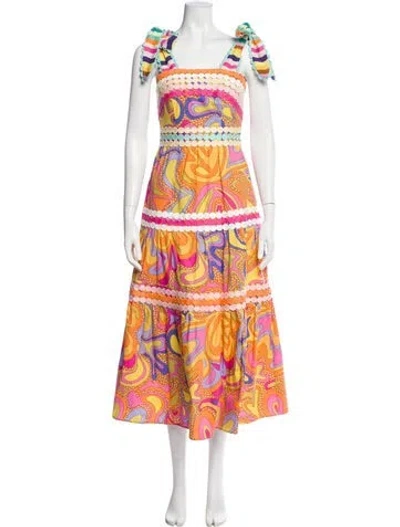 Pre-owned Celia B Printed Midi Length Dress In Orange
