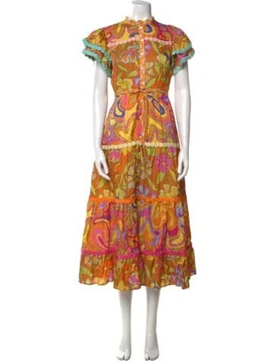 Pre-owned Celia B Printed Midi Length Dress In Orange