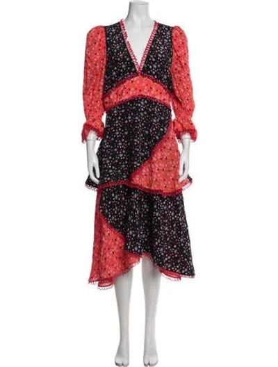 Pre-owned Celia B Printed Midi Length Dress In Red