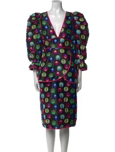 Pre-owned Celia B Printed Midi Length Dress W/ Tags In Black