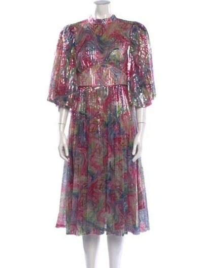 Pre-owned Celia B Printed Midi Length Dress W/ Tags In Pink