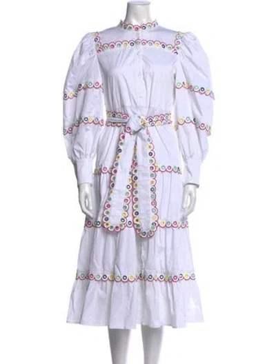Pre-owned Celia B Printed Midi Length Dress In White