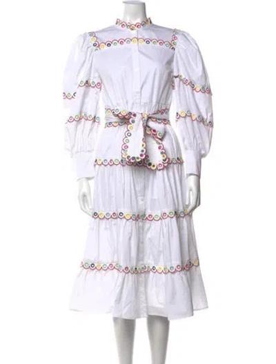 Pre-owned Celia B Printed Midi Length Dress In White