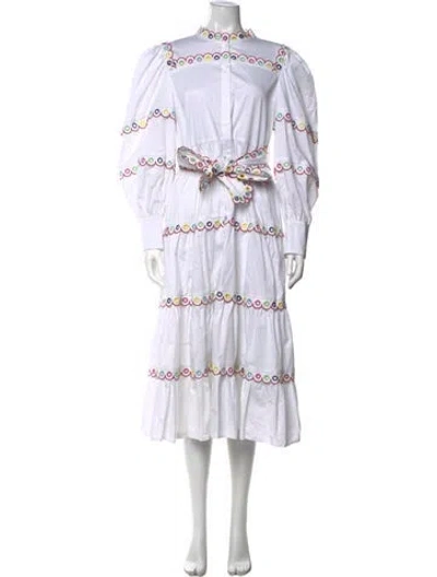 Pre-owned Celia B Printed Midi Length Dress In White