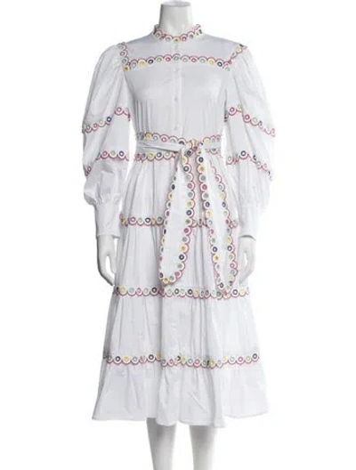 Pre-owned Celia B Printed Midi Length Dress In White