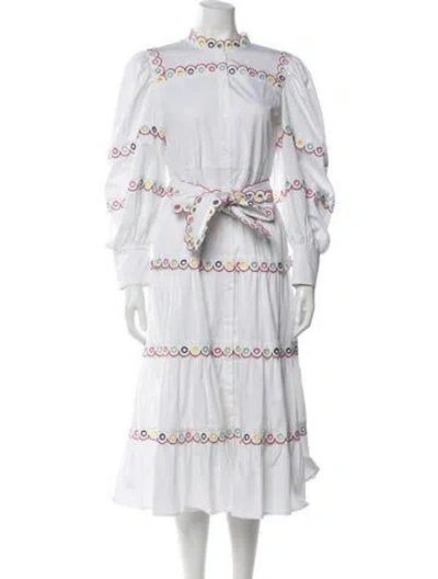 Pre-owned Celia B Printed Midi Length Dress In White