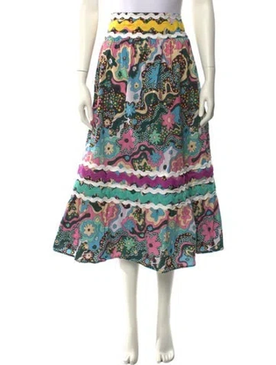 Pre-owned Celia B Printed Midi Length Skirt In Blue