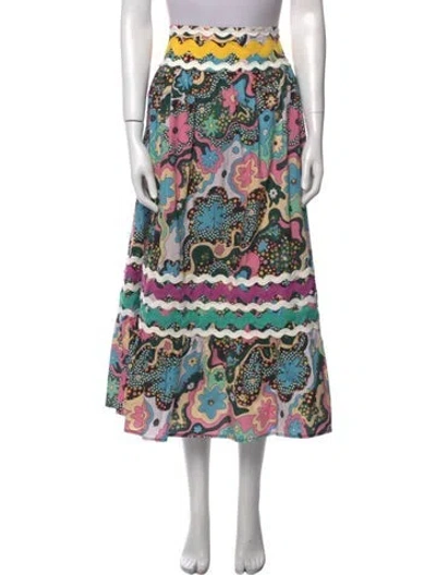 Pre-owned Celia B Printed Midi Length Skirt In Green