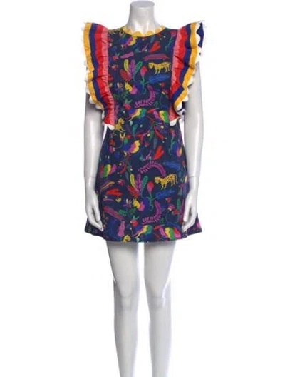 Pre-owned Celia B Printed Mini Dress In Blue