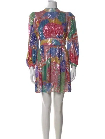 Pre-owned Celia B Printed Mini Dress In Blue