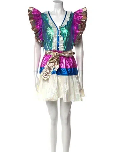 Pre-owned Celia B Printed Mini Dress In White