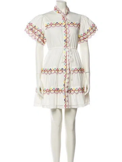 Pre-owned Celia B Printed Mini Dress In White