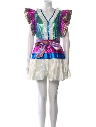 Pre-owned Celia B Printed Mini Dress In White
