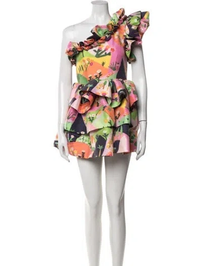 Pre-owned Celia B Printed Mini Dress In White