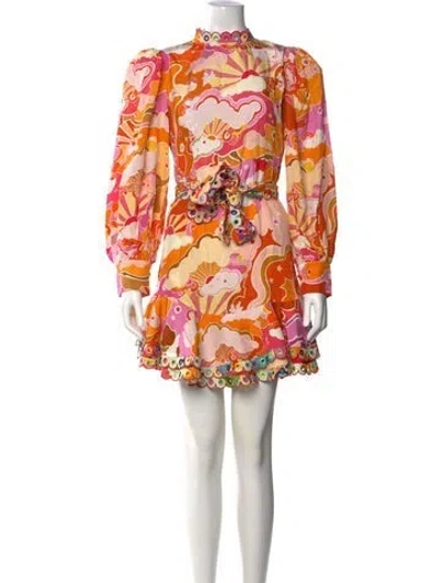 Pre-owned Celia B Printed Mini Dress In White